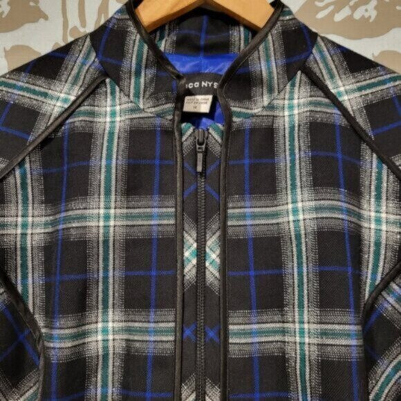 Blue Green Plaid Zip Blazer Jacket Women’s Sz 12 - Picture 6 of 12